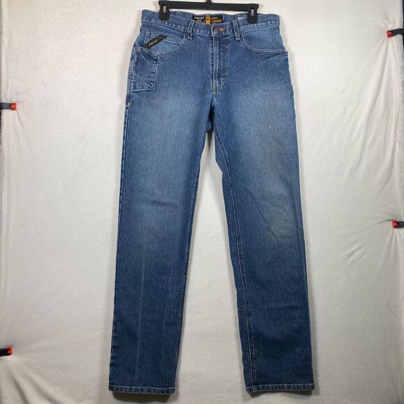 Ariat Rebar Men’s Loose Straight Jeans Blue Denim Size 32 Workwear Durable - Picture 1 of 16